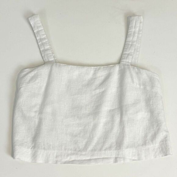 Princess Polly White Cropped Linen Blend Tank 0 - Picture 2 of 9
